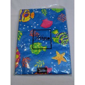 Home Accents Vinyl Tablecloth 52x70" Oblong Blue Ocean Beach Fish Shells 132x178